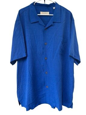 Tommy Bahama Men's Blue Silk Blend Button Down Collared Shirt Size XXL